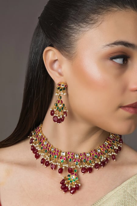 Queens Jewels Kundan & Stone Embellished Choker Set 