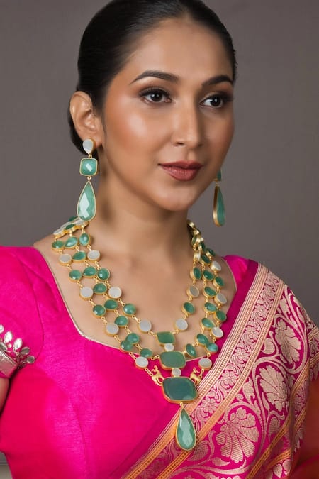 Queens Jewels Chalcedony Stone Embellished Pendant Necklace Set 