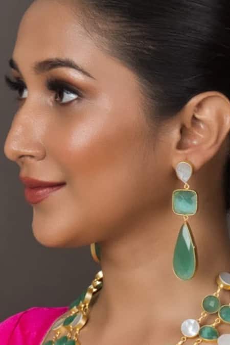 Queens Jewels Chalcedony Stone Embellished Pendant Necklace Set 