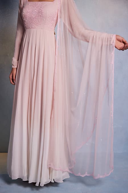 Shop Muditaa By Urmila Pink Net, Georgette Embroidery Square Aamani Hand Yoke Anarkali With Dupatta Online at Aza Fashions Shop_Muditaa By Urmila_Pink Net, Georgette Embroidery Square Aamani Hand Yoke Anarkali With Dupatta _Online_at_Aza_Fashions