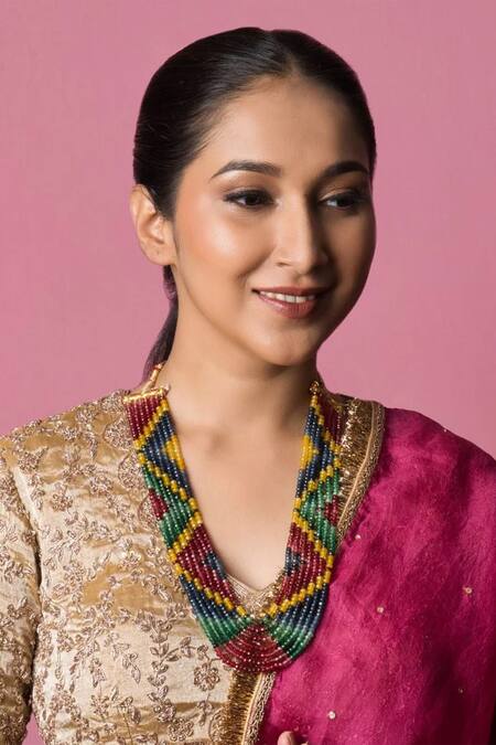 Shop Queens Jewels Multi Color Shalini Bead Embellished Layered Necklace at Aza Fashions Shop_Queens Jewels_Multi Color Shalini Bead Embellished Layered Necklace _at_Aza_Fashions