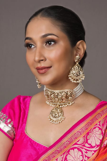 Queens Jewels Pearl Studded Jadau Choker Set 