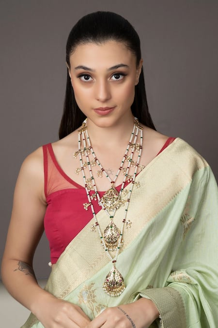 Queens Jewels Exquisite Jadau Drop Pattern Multilayer Necklace 