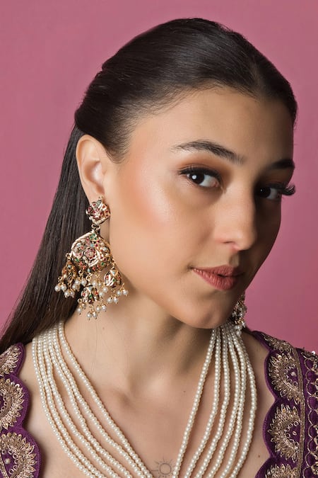 Shop Queens Jewels Multi Color Pearls, Stones, Beads Royalty Studded Multichain Necklace Set at Aza Fashions Shop_Queens Jewels_Multi Color Pearls, Stones, Beads Royalty Studded Multichain Necklace Set _at_Aza_Fashions