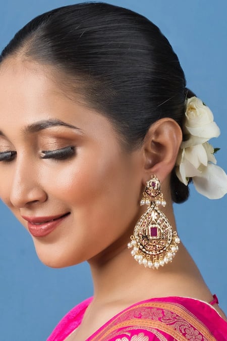 Queens Jewels Jadau Stone Chandbali Dangler Earrings 