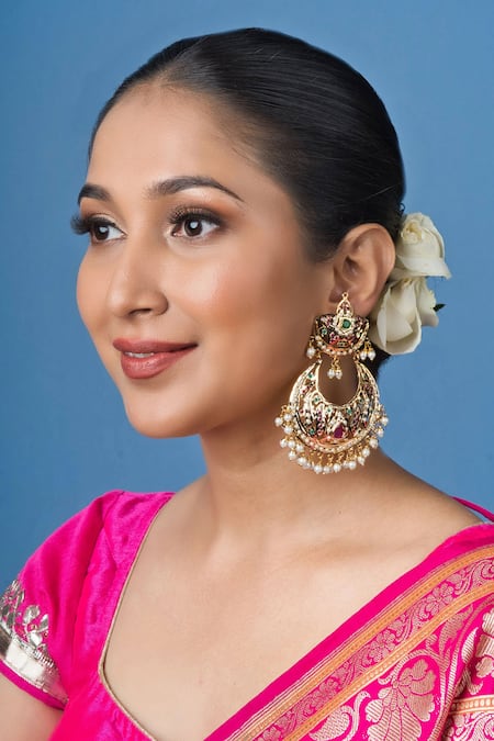 Queens Jewels Multi Color Pearls, Stones Royal Jadau Floral Chandbali 