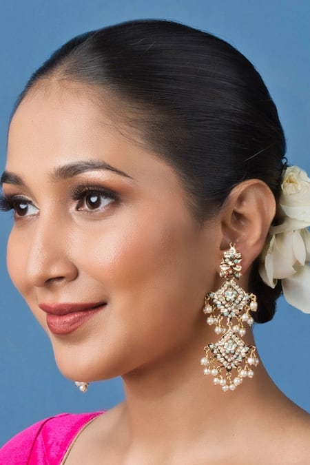Queens Jewels Anya Jadau Diamond Pattern Earrings 