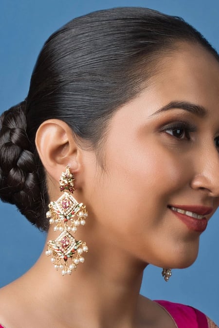Queens Jewels Anya Diamond Pattern Jadau Earrings 