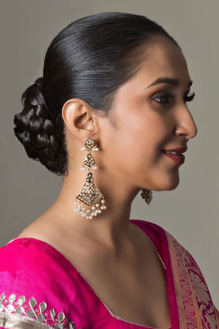 Queens Jewels Aanandi Pearl Studded Floral Earrings 