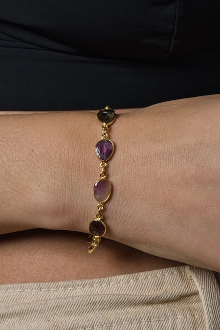 Shop Queens Jewels Purple Stones Tourmaline Studded Bracelet at Aza Fashions Shop_Queens Jewels_Purple Stones Tourmaline Studded Bracelet _at_Aza_Fashions