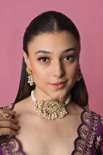 Shop Queens Jewels Gold Plated Pearls, Stones Alena Floral Choker Set at Aza Fashions Shop_Queens Jewels_Gold Plated Pearls, Stones Alena Floral Choker Set _at_Aza_Fashions