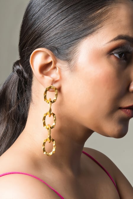 Queens Jewels Gold Plated Chic Chain Link Earrings 