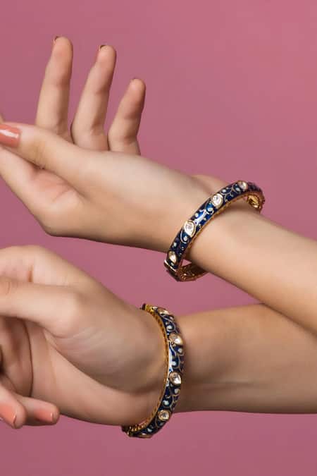 Shop Queens Jewels Blue Stones Elegant Hues Meenakari Bangle- Single Pc at Aza Fashions Shop_Queens Jewels_Blue Stones Elegant Hues Meenakari Bangle- Single Pc _at_Aza_Fashions