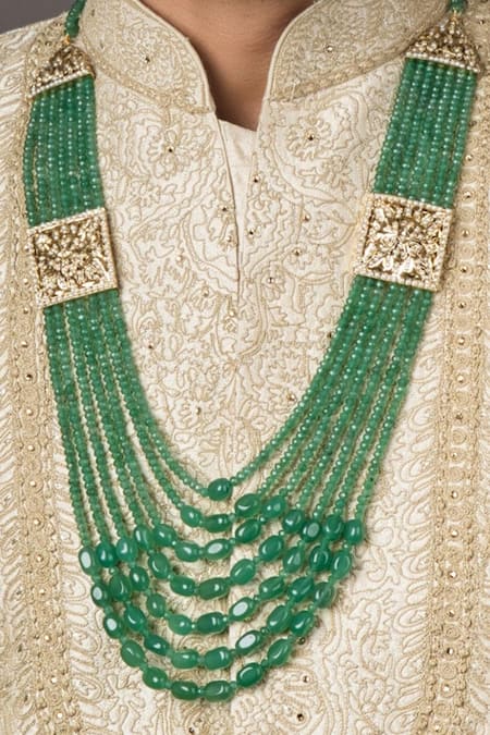 Queens Jewels Green Beads Regal Jadau Multi-layer Necklace 