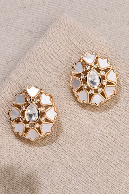 Joules by Radhika Gold Plated Kundan Radiance Floral Embellished Studs 