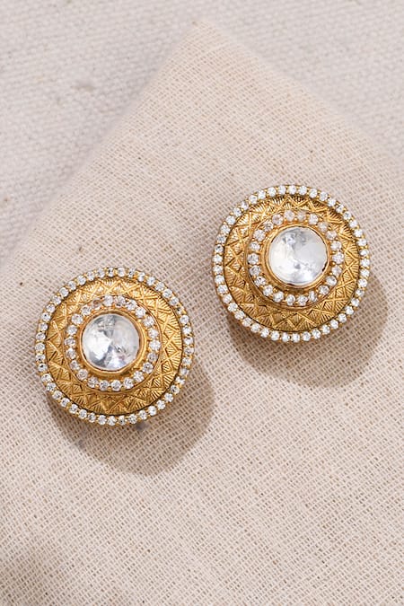 joules by radhika Minimal Polki Embellished Carved Studs 