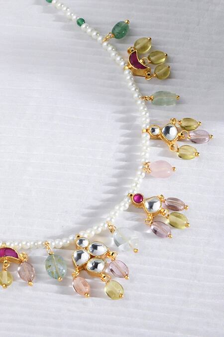 Shop Joules By Radhika Gold Plated Bead Charm Necklace at Aza Fashions Shop_Joules By Radhika_Gold Plated Bead Charm Necklace_at_Aza_Fashions