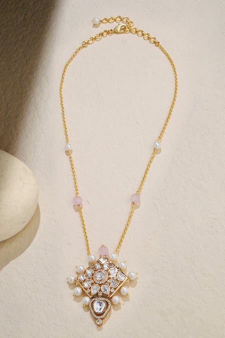 Joules by Radhika Kundan & Pearl Embellished Pendant Necklace 