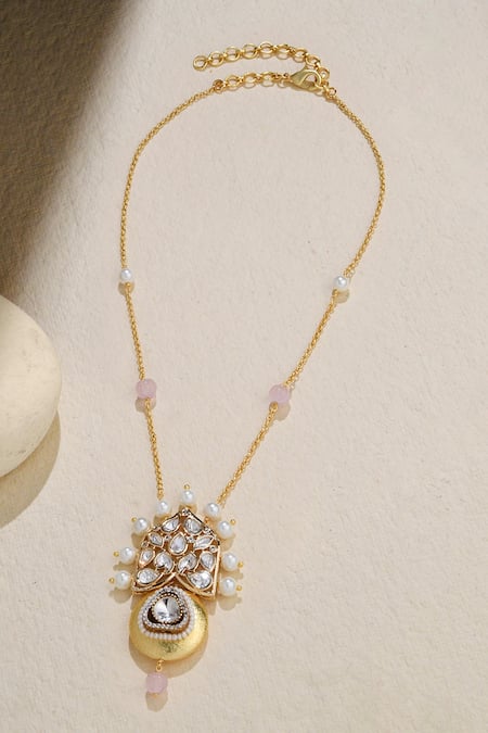 Joules by Radhika Brilliant Polki & Pearl Embellished Pendant Necklace 