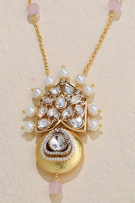 Joules by Radhika Brilliant Polki & Pearl Embellished Pendant Necklace 