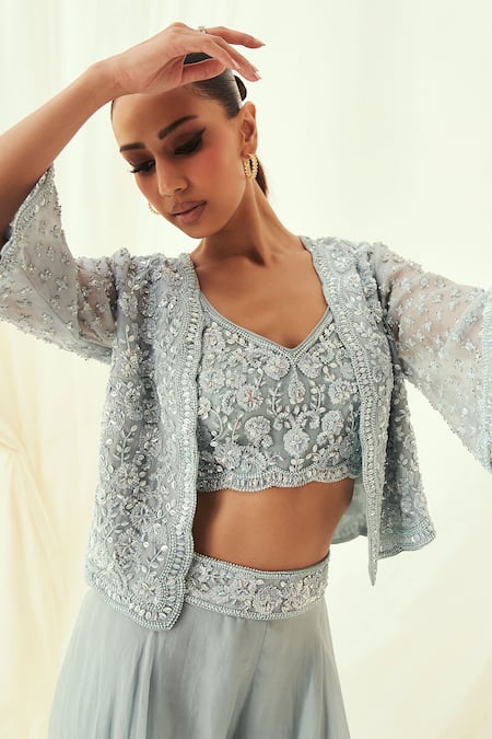 Rococo Maya Embroidered Jacket With Sharara Set 