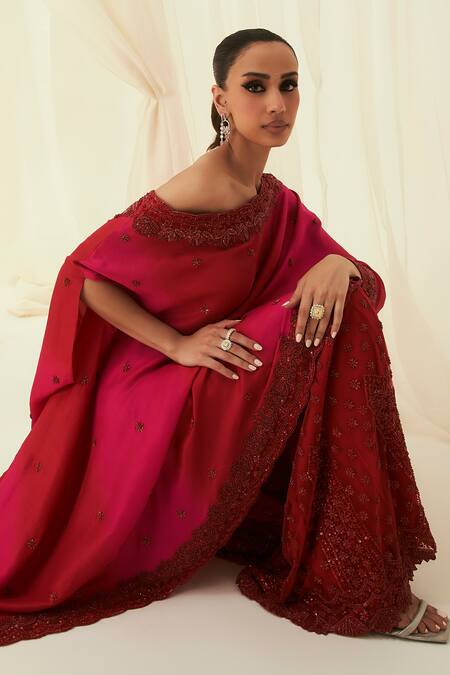 Buy_Rococo_Pink Silk, Net Sequins, Cut Work Amani Embroidered Cape With Sharara _Online_at_Aza_Fashions