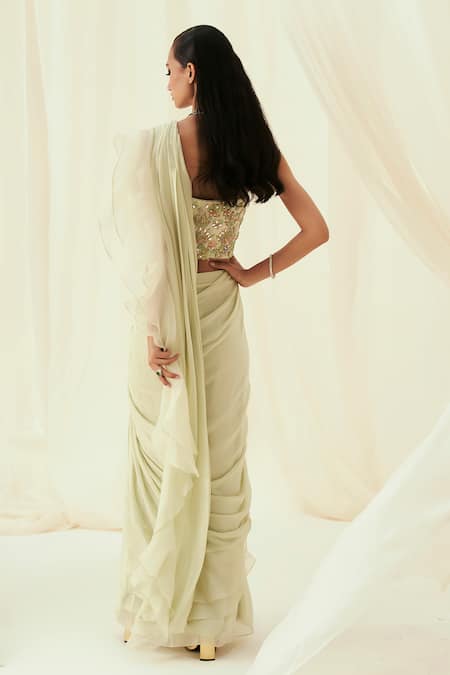 Rococo Yara Pre-Draped Ruffle Saree Set 