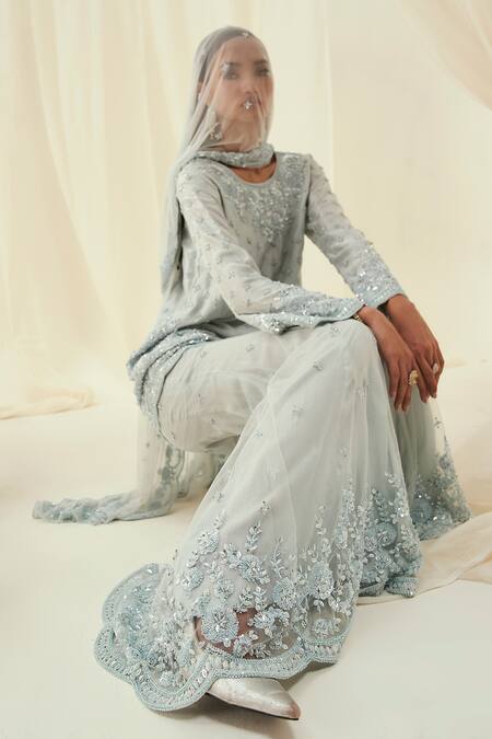 Shop_Rococo_Beige Organza, Georgette Embroidery, Pearls, Sequins Soha Jacket With Pant _Online_at_Aza_Fashions