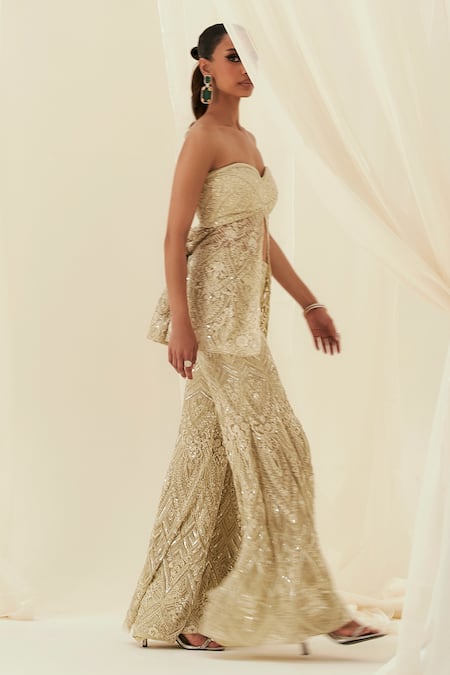 Rococo Zoya Embroidered Tube Peplum Sharara Set 