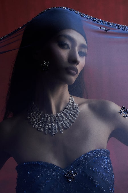 Buy_Rococo_Blue Net Sequins, Cut Work, Beads Rani Embroidered Tube Peplum Sharara Set 