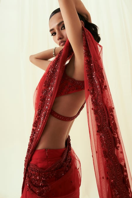 Rococo Lina Embroidered Pre-Draped Saree Set 