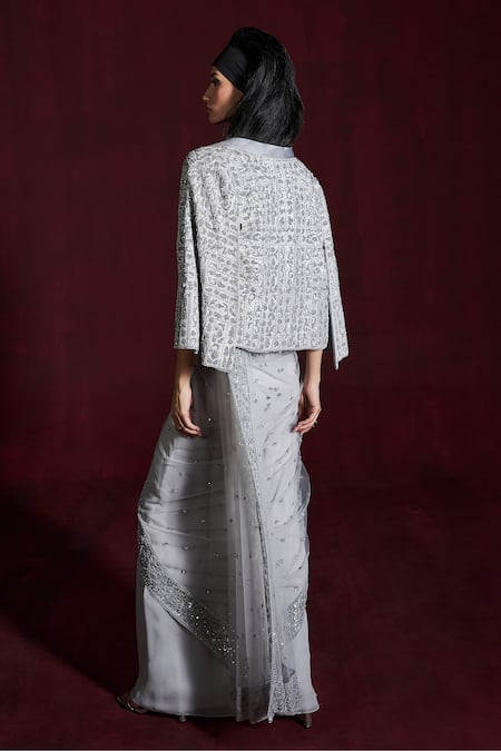 Rococo Asma Embroidered Pre-Draped Saree Set With Cape 