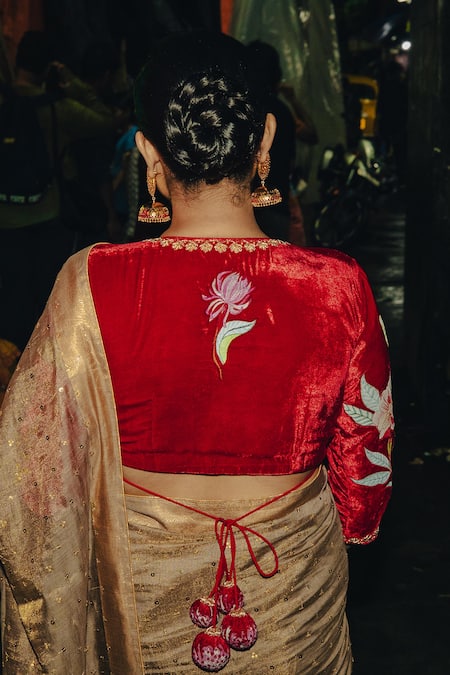 Label Earthen Antique Gold Sequin Embroidered Saree 