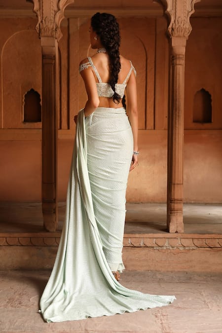 Niamh By Kriti Textured Pre-Draped Saree With Hand Embroidered Blouse 