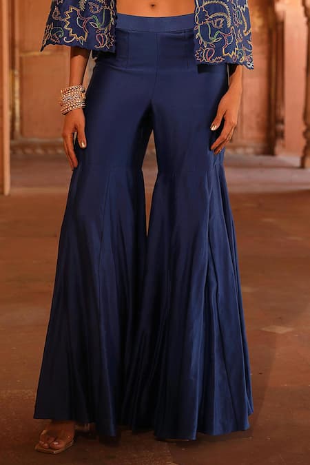 Niamh By Kriti Blue Chanderi Silk Embroidery, Sequins, Beads Floral Short Jacket And Gharara Set Online at Aza Fashions Niamh By Kriti_Blue Chanderi Silk Embroidery, Sequins, Beads Floral Short Jacket And Gharara Set _Online_at_Aza_Fashions