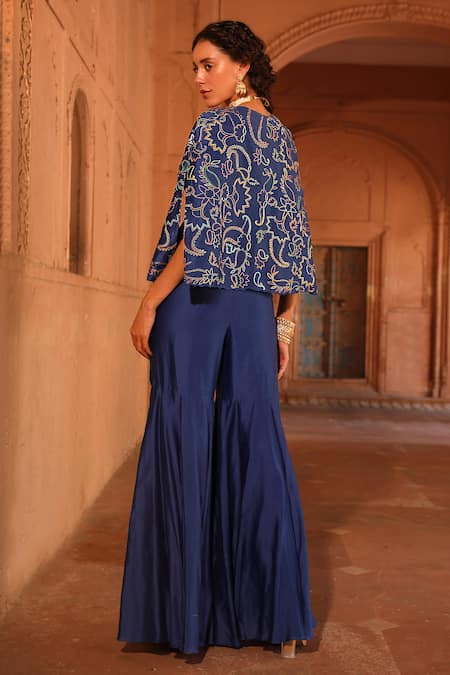Niamh By Kriti Floral Embroidered Short Jacket & Gharara Set 