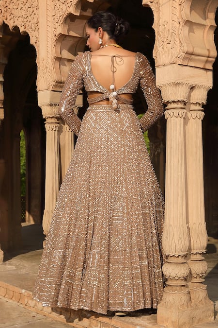 Niamh By Kriti Crystal Trellis Embroidered Bridal Lehenga Set 