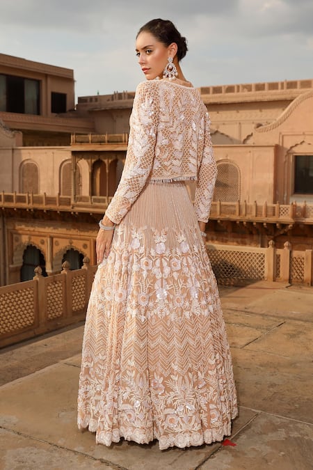 Niamh By Kriti Floral Scallop Embroidered Jacket & Lehenga Set 