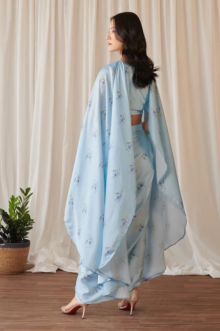Pasha India Bluebell Flora Print Cape Top With Draped Skirt 