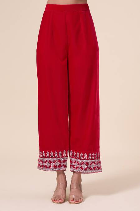 Samyukta Singhania_Fuchsia Velvet, Organza Embroidery, Sequins Split Zari Floral Kurta Pant Set _at_Aza_Fashions