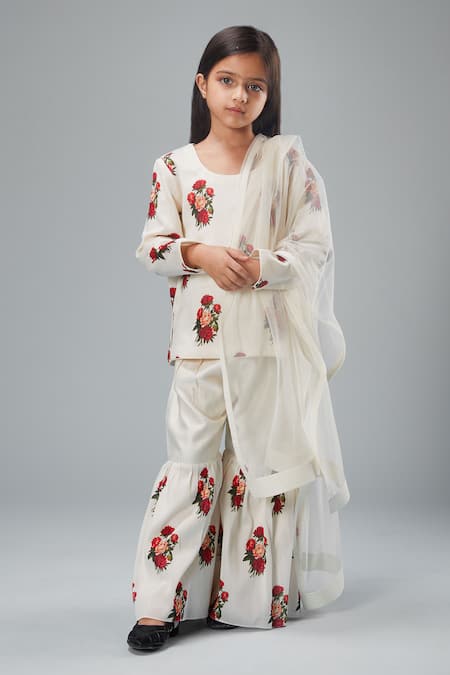 Bal Bachche By Rohit Bal Chanderi Printed Kurta Sharara Set 