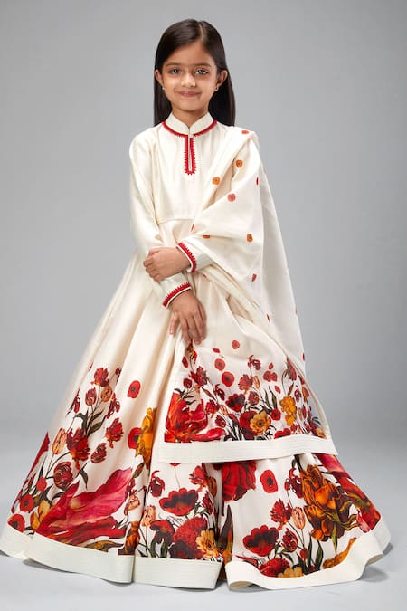 Bal Bachche By Rohit Bal Chanderi Botanical Print Anarkali Set 