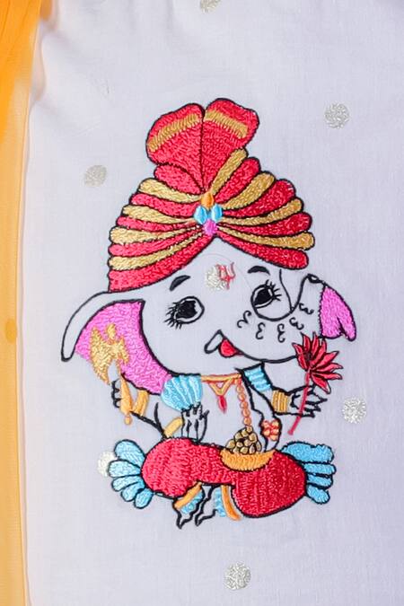 Buy_Lil Drama_Orange Cotton, Net Embroidery Janmashtami Tie And Dye Lehenga Set _Online_at_Aza_Fashions