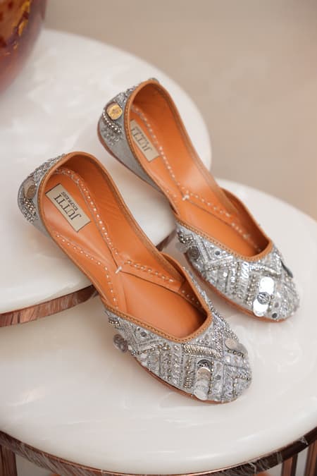 Jutti Express Grey Sequin Coin And Ghungroo Embellished Juttis 