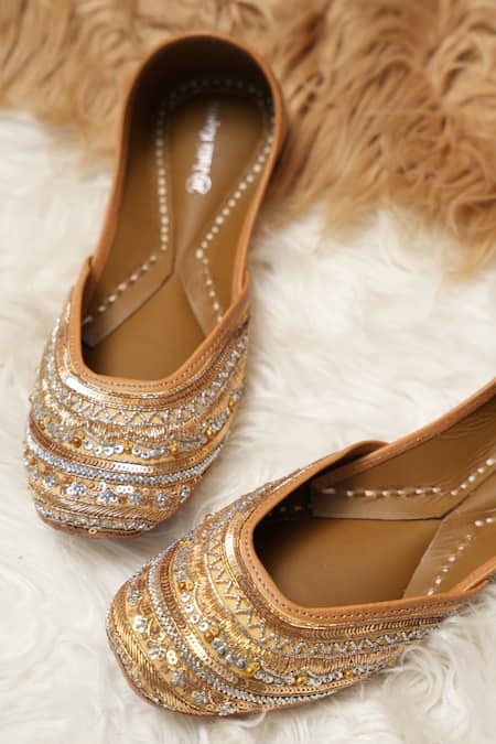 Jutti Express Gold Sequin Dabka And Embroidered Juttis 