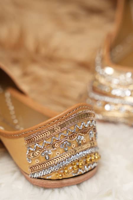 Shop_Jutti Express_Gold Dabka And Sequin Embroidered Juttis _Online_at_Aza_Fashions