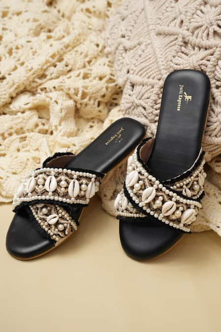 Jutti Express Cowrie Shell & Pearl Embellished Cross Strap Flats 