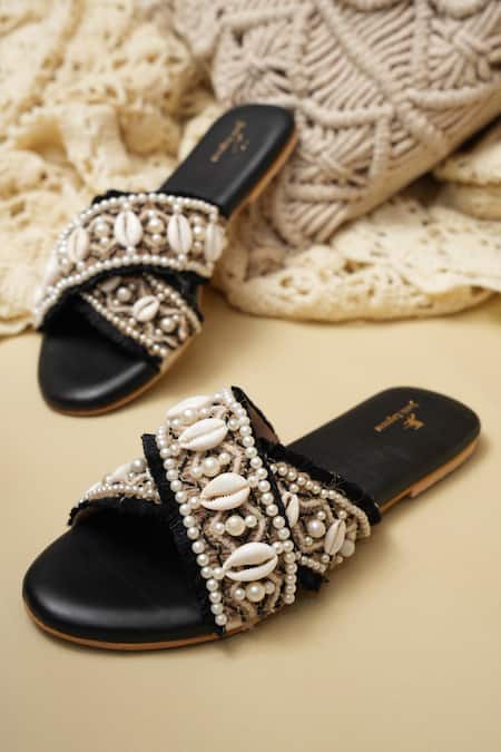 Jutti Express Cowrie Shell & Pearl Embellished Cross Strap Flats 