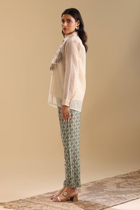 Buy Soup By Sougat Paul Beige Handloom Cotton, Linen Embroidery, Earaya Applique Shirt And Pant Set Buy_Soup By Sougat Paul_Beige Handloom Cotton, Linen Embroidery, Earaya Applique Shirt And Pant Set