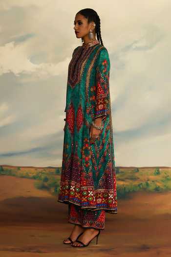 Buy Rajdeep Ranawat Green Silk Embroidery Bandeau Neck Tribal Print Anarkali Online at Aza Fashions Buy_Rajdeep Ranawat_Green Silk Embroidery Bandeau Neck Tribal Print Anarkali _Online_at_Aza_Fashions